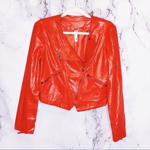 Red Faux Cropped Leather Jacket